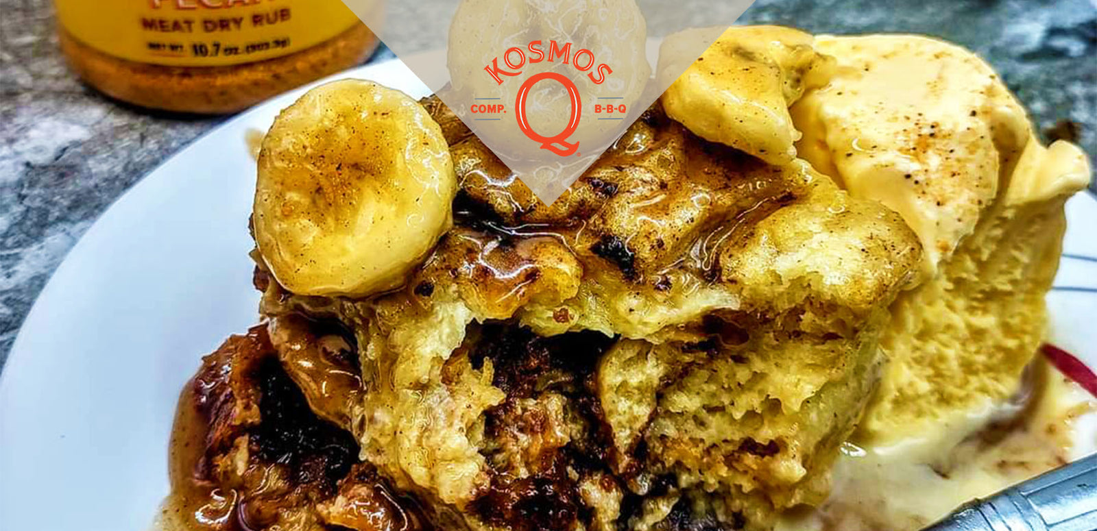 Sweet Honey Pecan Chocolate Swirl Banana Foster Bread Pudding