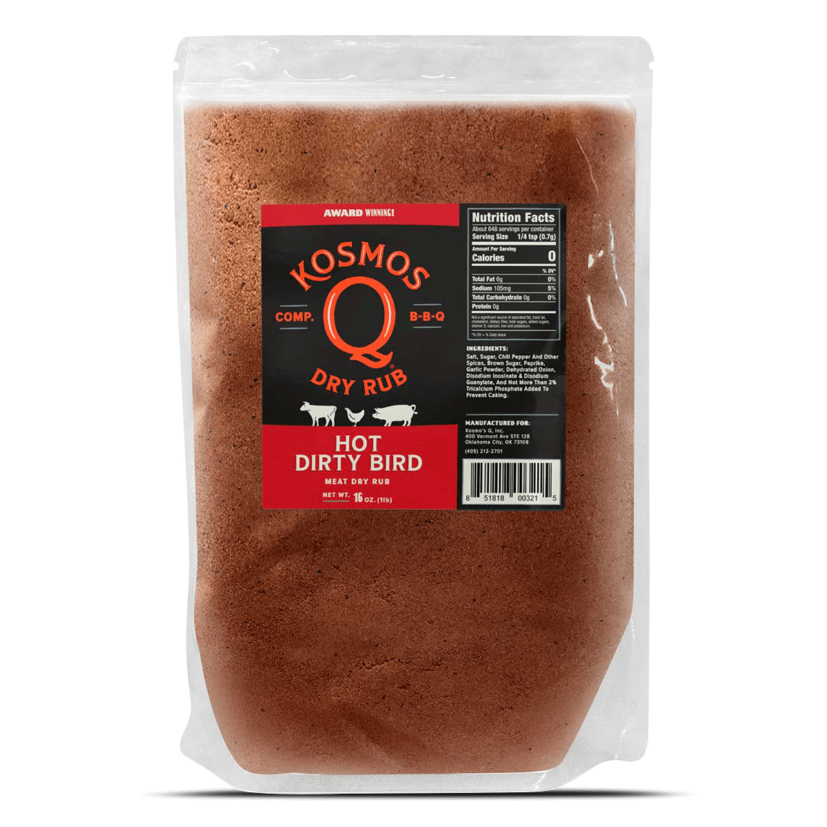 Kosmo&#39;s Q Barbecue Rubs 1 Lb Bag Dirty Bird HOT Rub