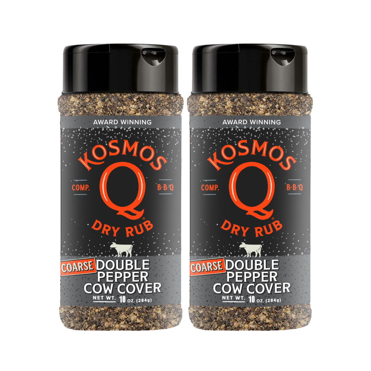 Kosmo&#39;s Q Barbecue Rubs 2 Shaker Combo Double Pepper COARSE Cow Cover Rub