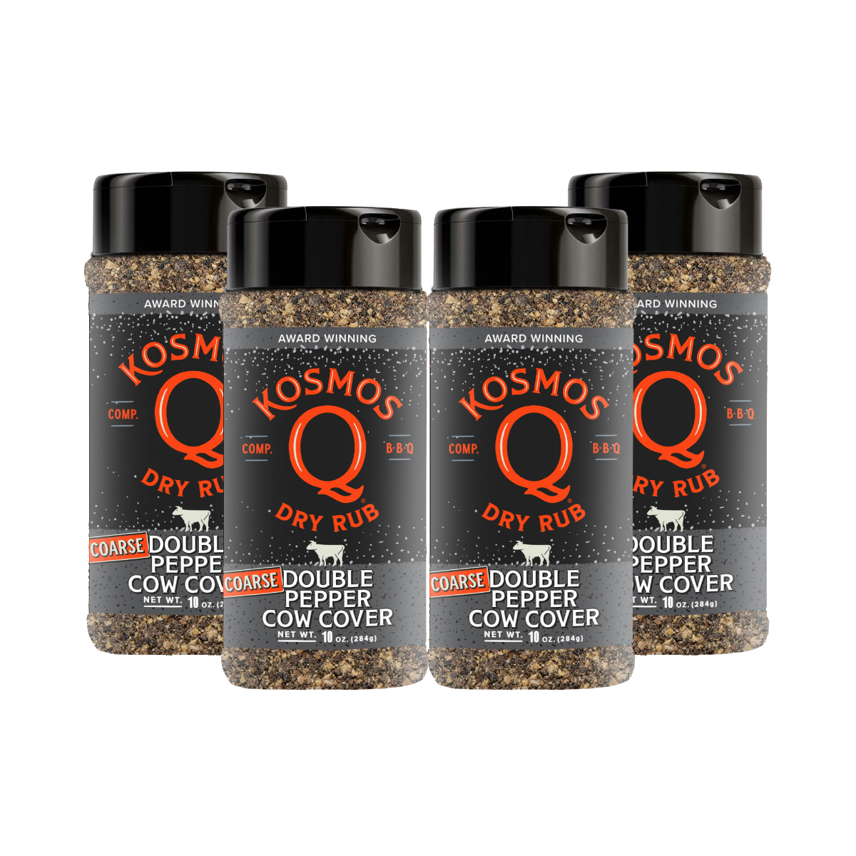 Kosmo&#39;s Q Barbecue Rubs 4 Shaker Combo Double Pepper COARSE Cow Cover Rub