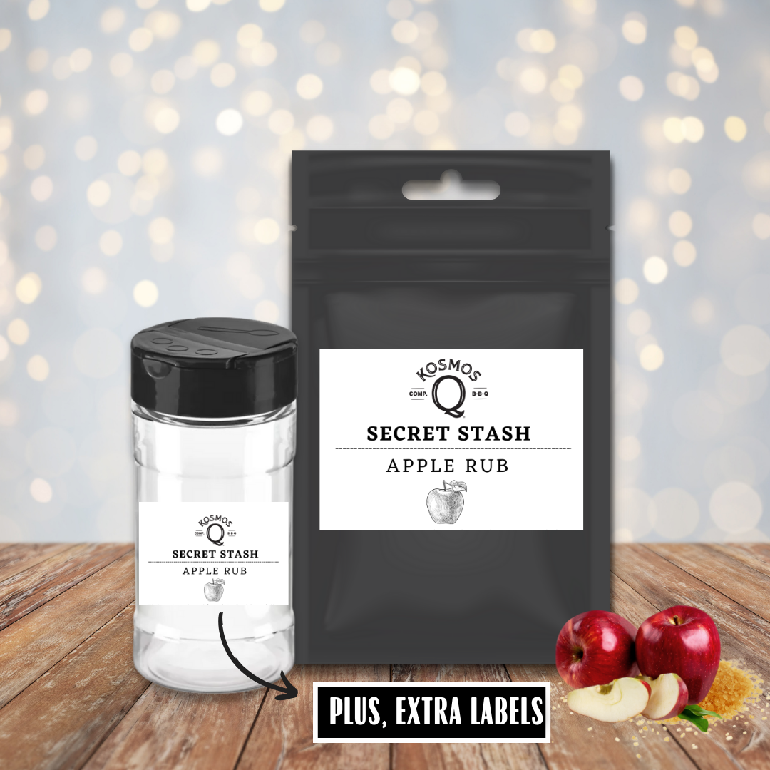 Kosmo&#39;s Q Barbecue Rubs Single Bag + Empty Shaker + Extra Label The Kosmos Q Lab Secret Stash: Apple Rub