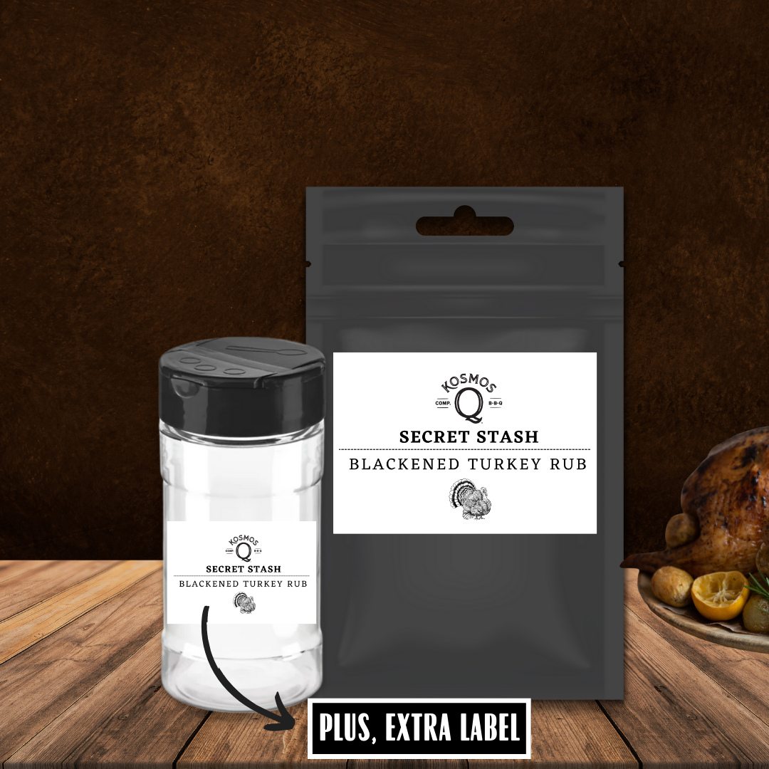 Kosmo's Q Barbecue Rubs Single Bag + Empty Shaker + Extra Label The Kosmos Q Lab Secret Stash: Blackened Turkey Rub
