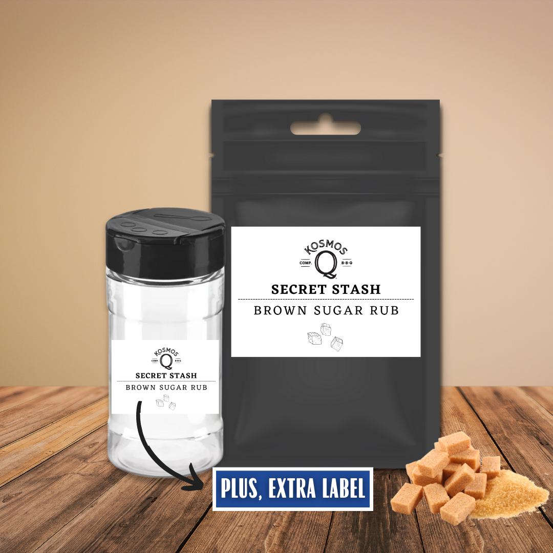 Kosmo&#39;s Q Barbecue Rubs Single Bag + Empty Shaker + Extra Label The Kosmos Q Lab Secret Stash: Brown Sugar Rub