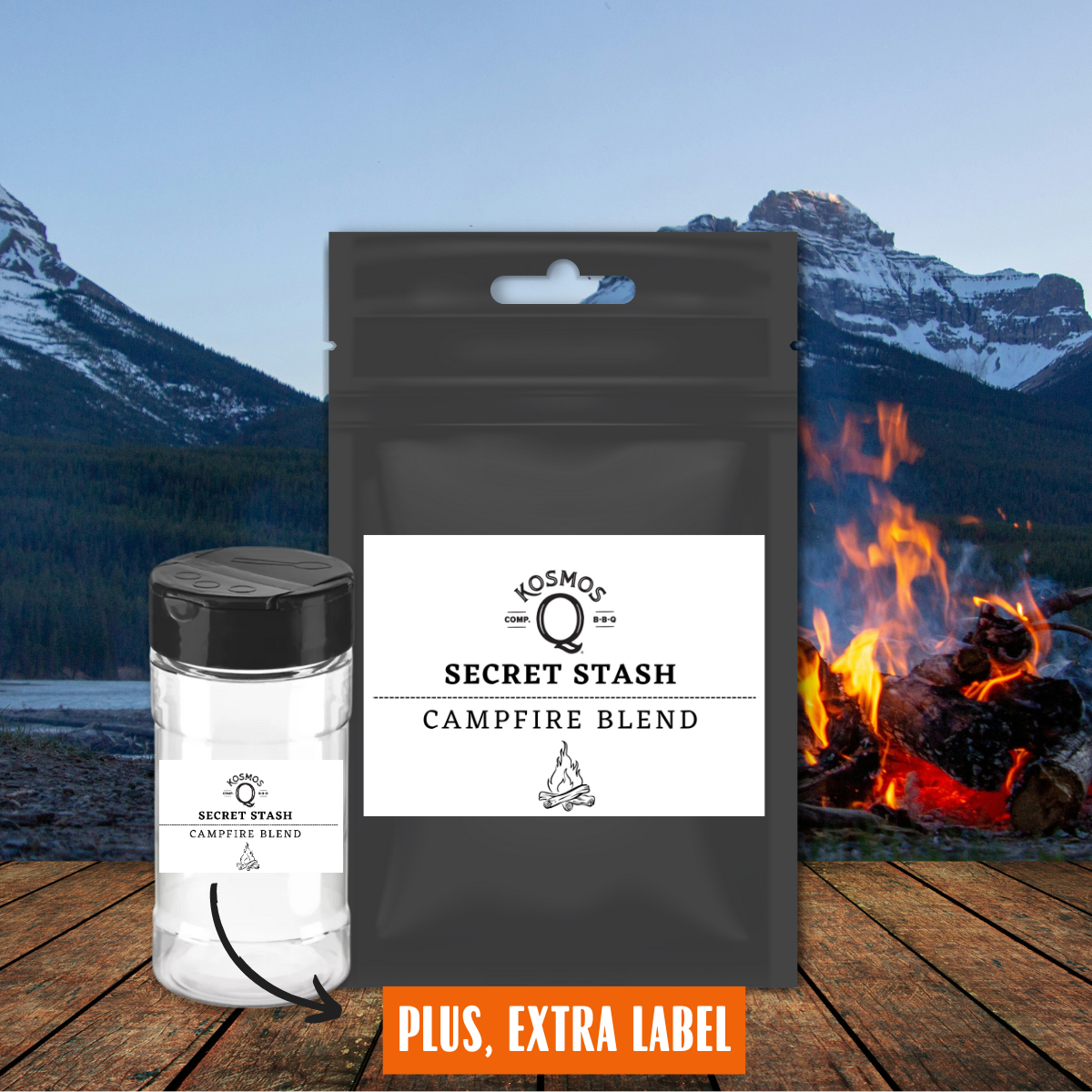 Kosmo's Q Barbecue Rubs Single Bag + Empty Shaker + Extra Label The Kosmos Q Lab Secret Stash: Campfire Blend Rub