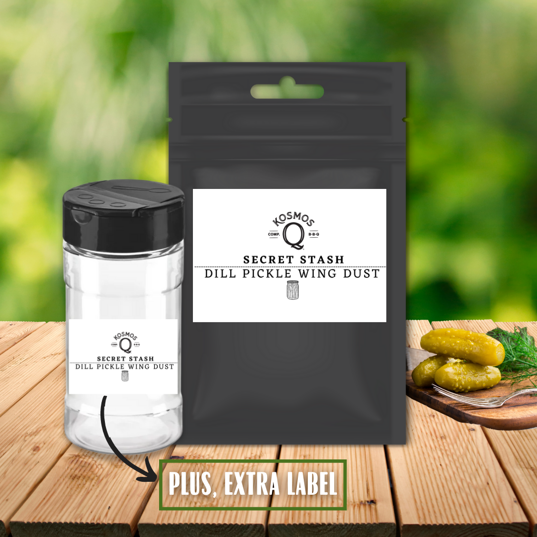 Kosmo's Q Barbecue Rubs Single Bag + Empty Shaker + Extra Label The Kosmos Q Lab Secret Stash: Dill Pickle Wing Dust
