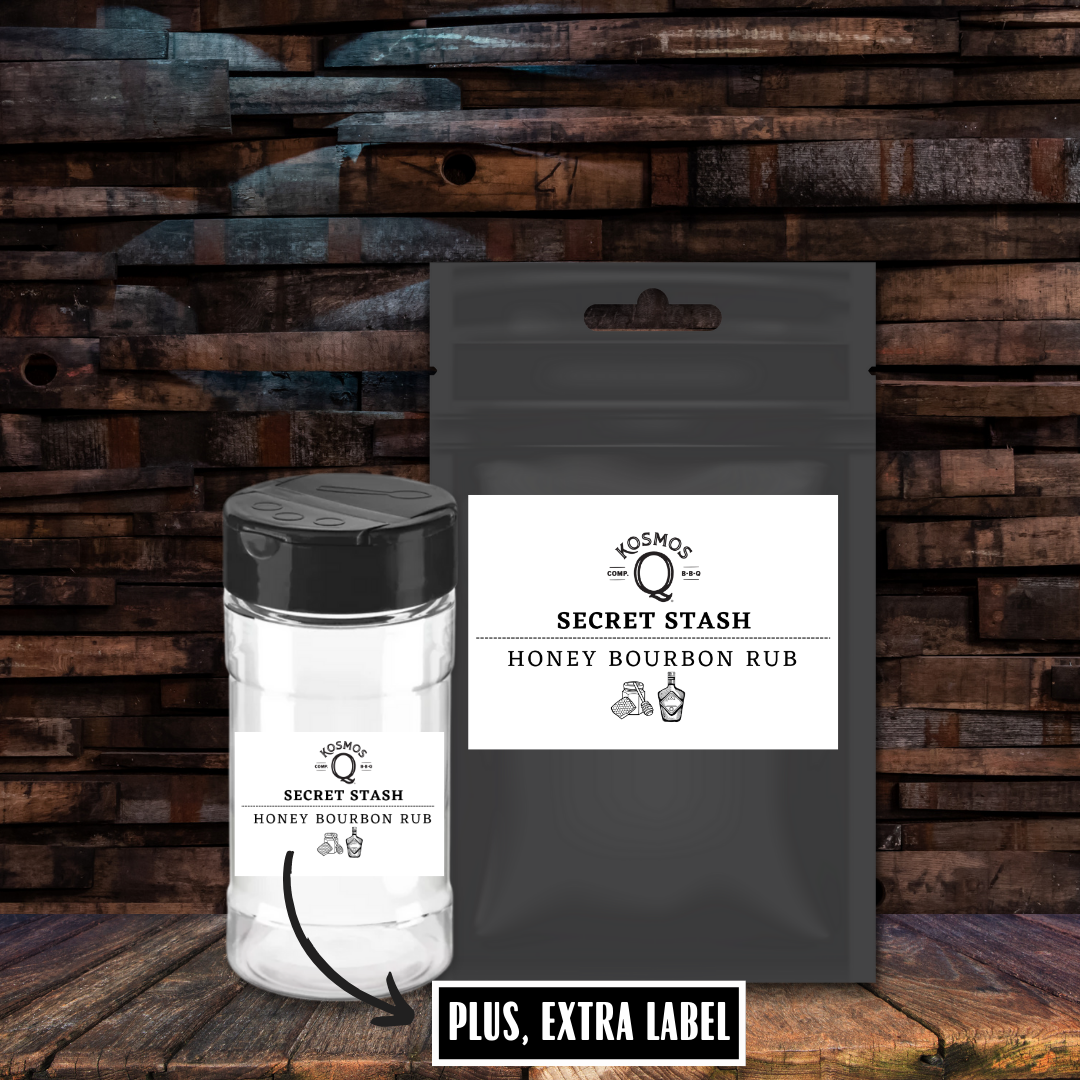 Kosmo's Q Barbecue Rubs Single Bag + Empty Shaker + Extra Label The Kosmos Q Lab Secret Stash: Honey Bourbon Rub