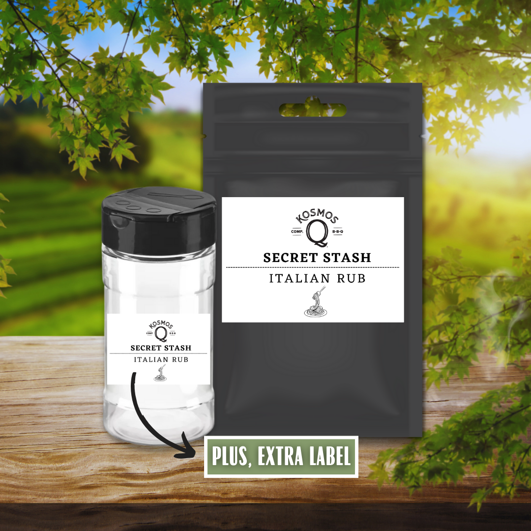 Kosmo&#39;s Q Barbecue Rubs Single Bag + Empty Shaker + Extra Label The Kosmos Q Lab Secret Stash: Italian Rub