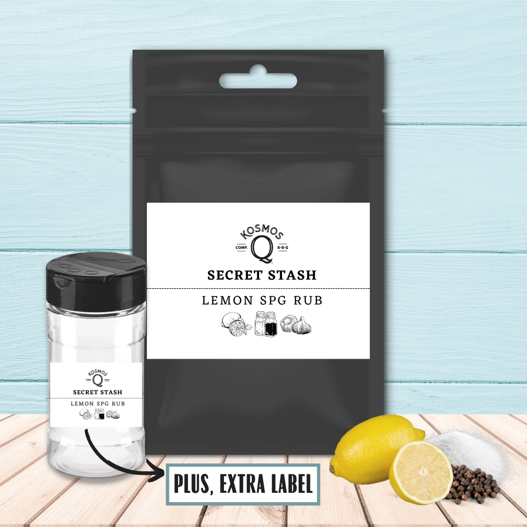 Kosmo's Q Barbecue Rubs Single Bag + Empty Shaker + Extra Label The Kosmos Q Lab Secret Stash: Lemon SPG Rub