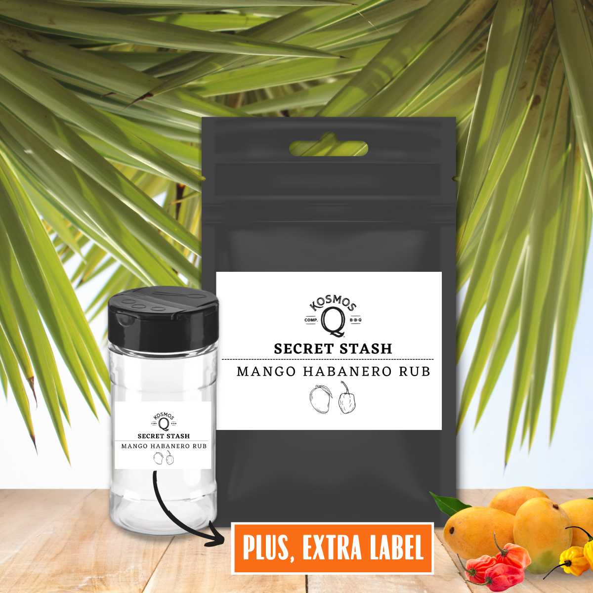 Kosmo's Q Barbecue Rubs Single Bag + Empty Shaker + Extra Label The Kosmos Q Lab Secret Stash: Mango Habanero Rub