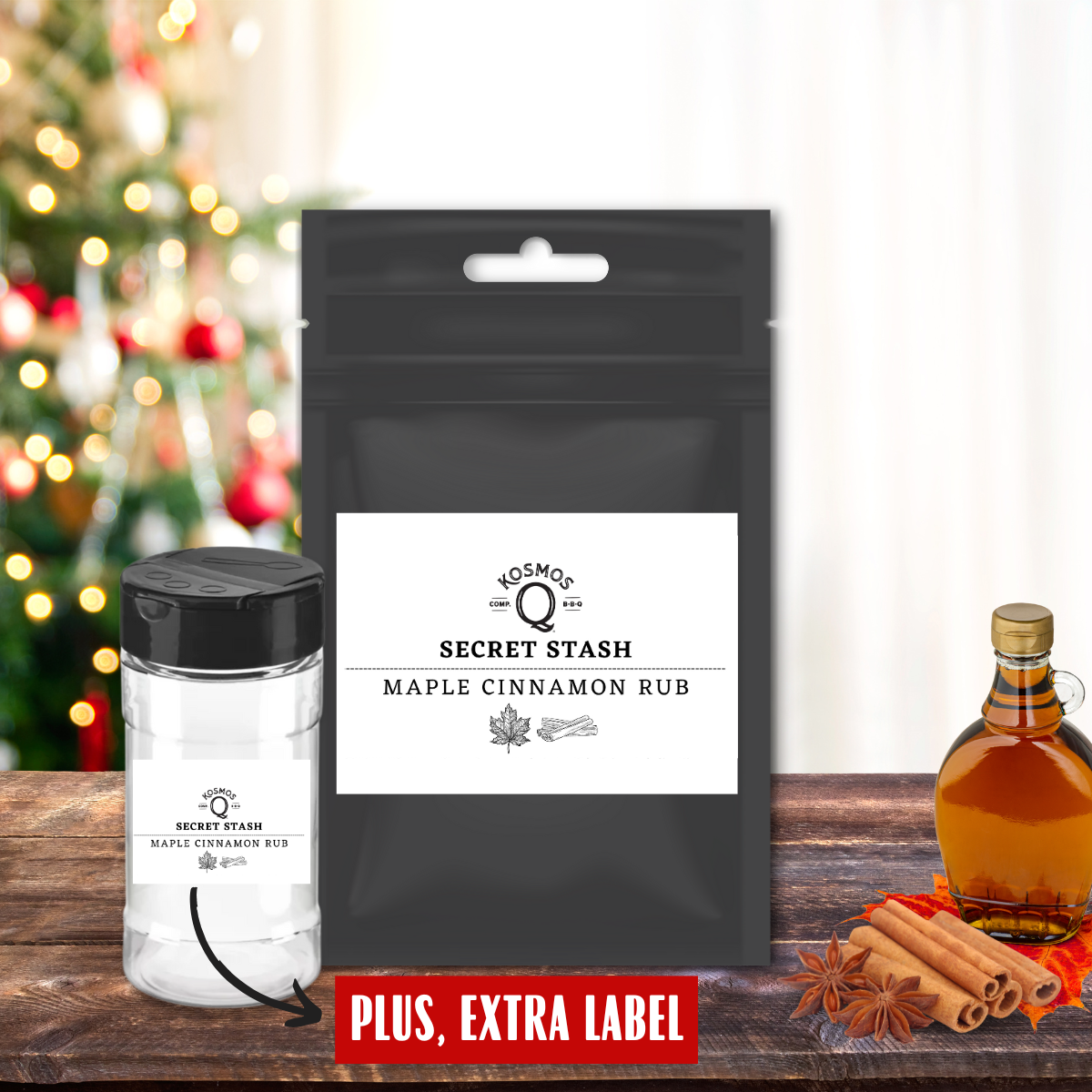 Kosmo's Q Barbecue Rubs Single Bag + Empty Shaker + Extra Label The Kosmos Q Lab Secret Stash: Maple Cinnamon Rub