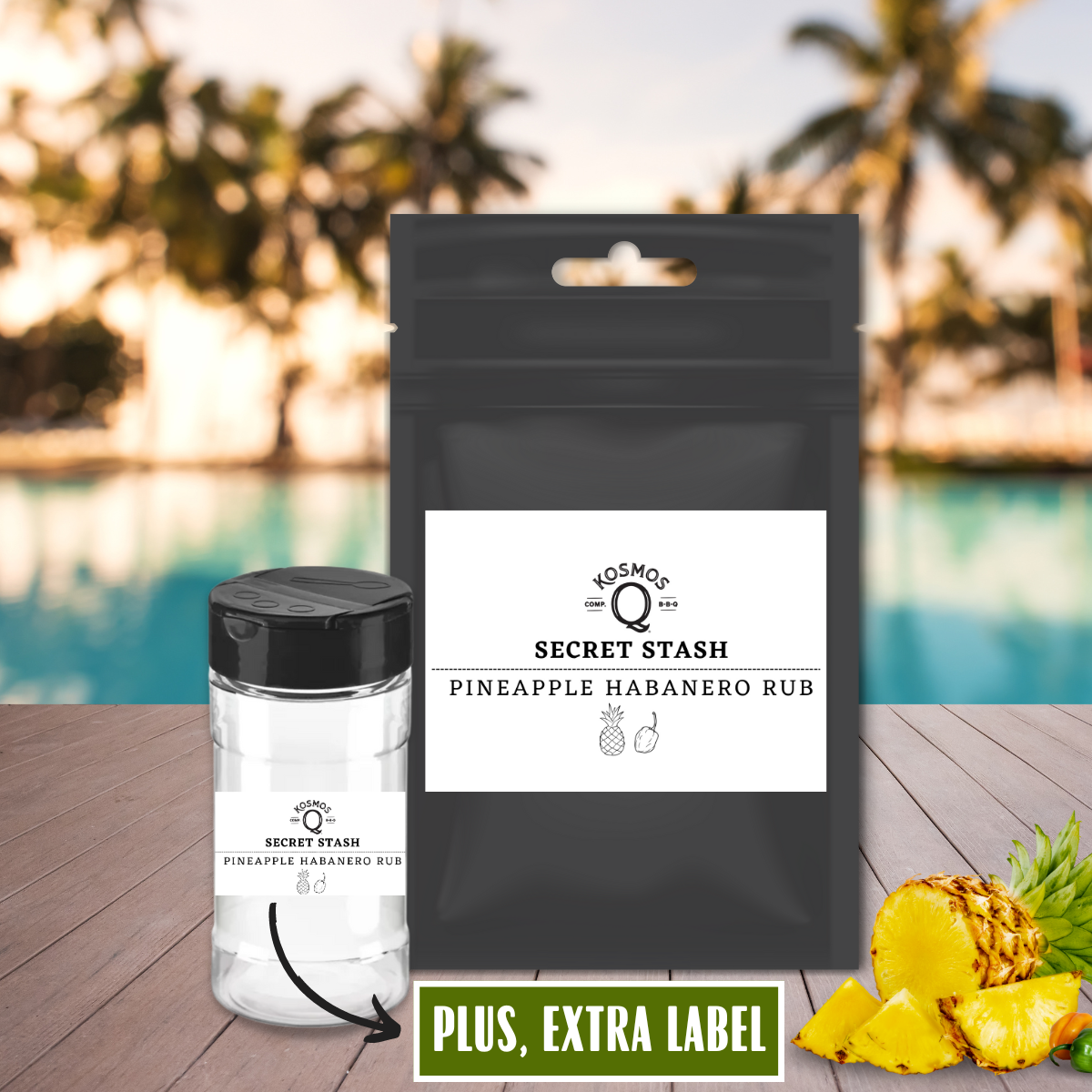 Kosmo's Q Barbecue Rubs Single Bag + Empty Shaker + Extra Label The Kosmos Q Lab Secret Stash: Pineapple Habanero Rub