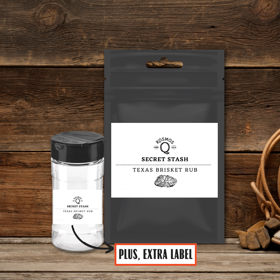 Kosmo's Q Barbecue Rubs Single Bag + Empty Shaker + Extra Label The Kosmos Q Lab Secret Stash: Texas Brisket Rub
