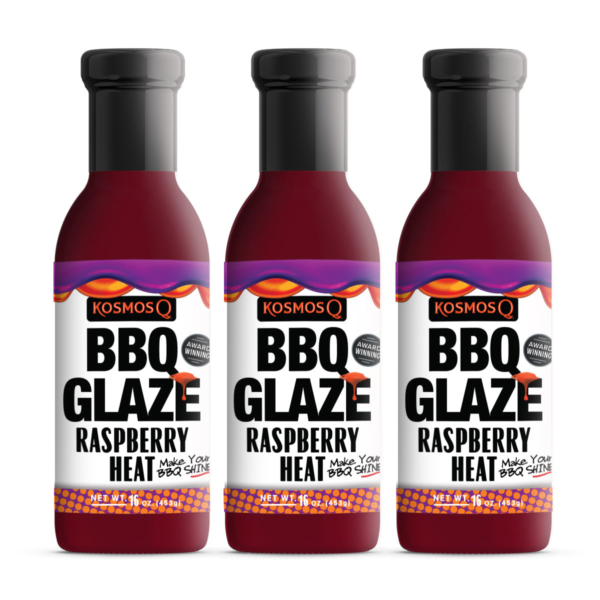 Kosmo&#39;s Q BBQ Glaze 3 Pack Raspberry Heat BBQ Glaze