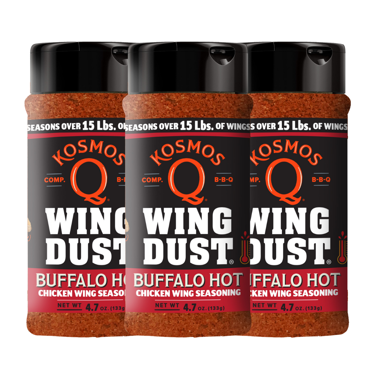 Kosmo's Q Wing Dust® Three Shakers Buffalo HOT Wing Seasoning