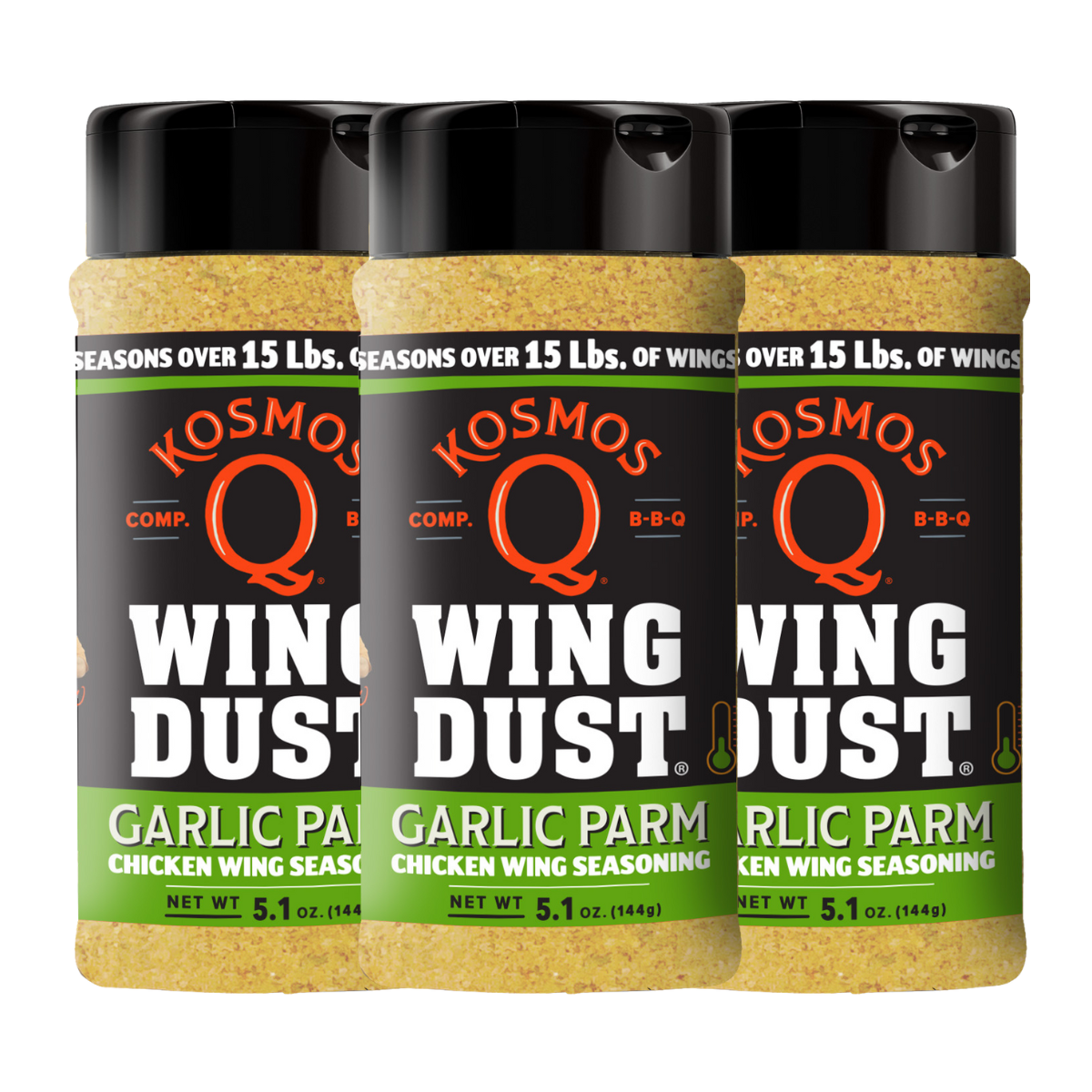 Kosmo&#39;s Q Wing Dust® Three Shakers Garlic Parm Wing Seasoning