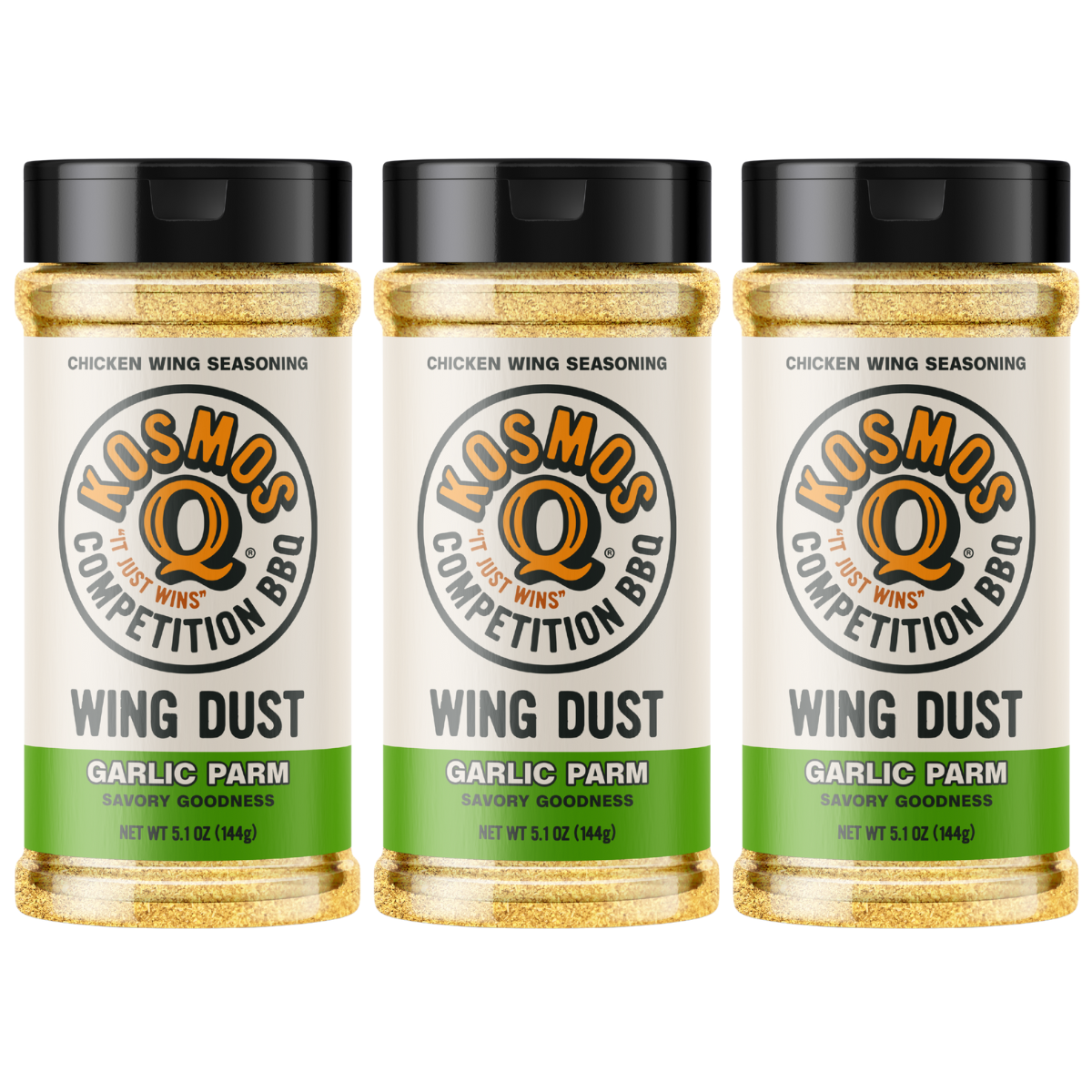 Kosmo&#39;s Q Wing Dust® Three Shakers Garlic Parm Wing Seasoning