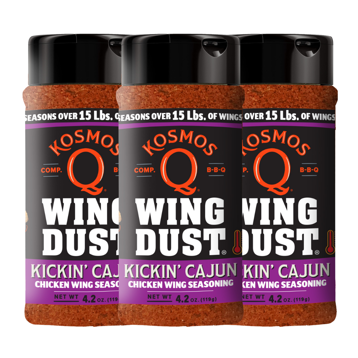 Kosmo&#39;s Q Wing Dust® Three Shakers Kickin&#39; Cajun Wing Seasoning