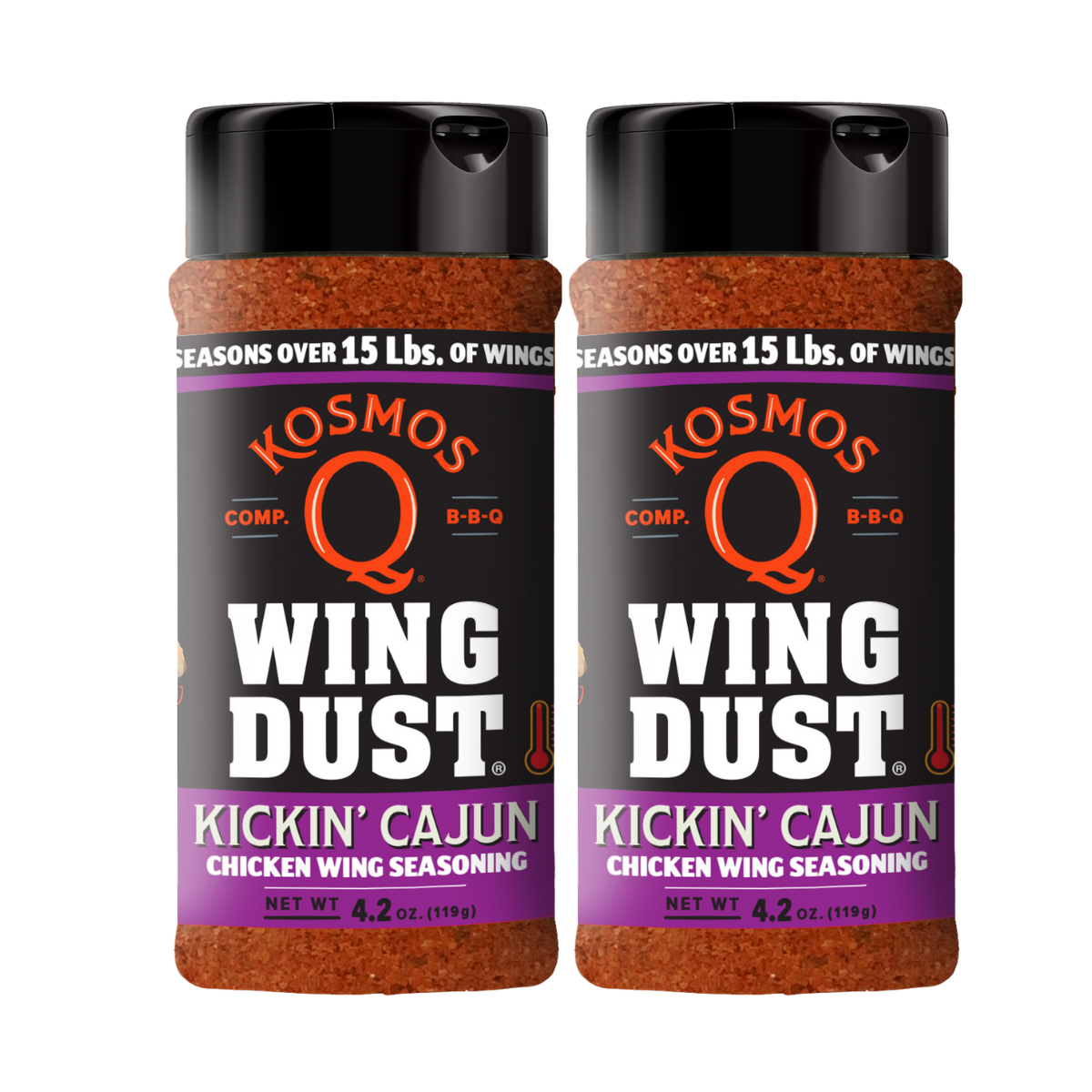 Kosmo&#39;s Q Wing Dust® Two Shakers Kickin&#39; Cajun Wing Seasoning