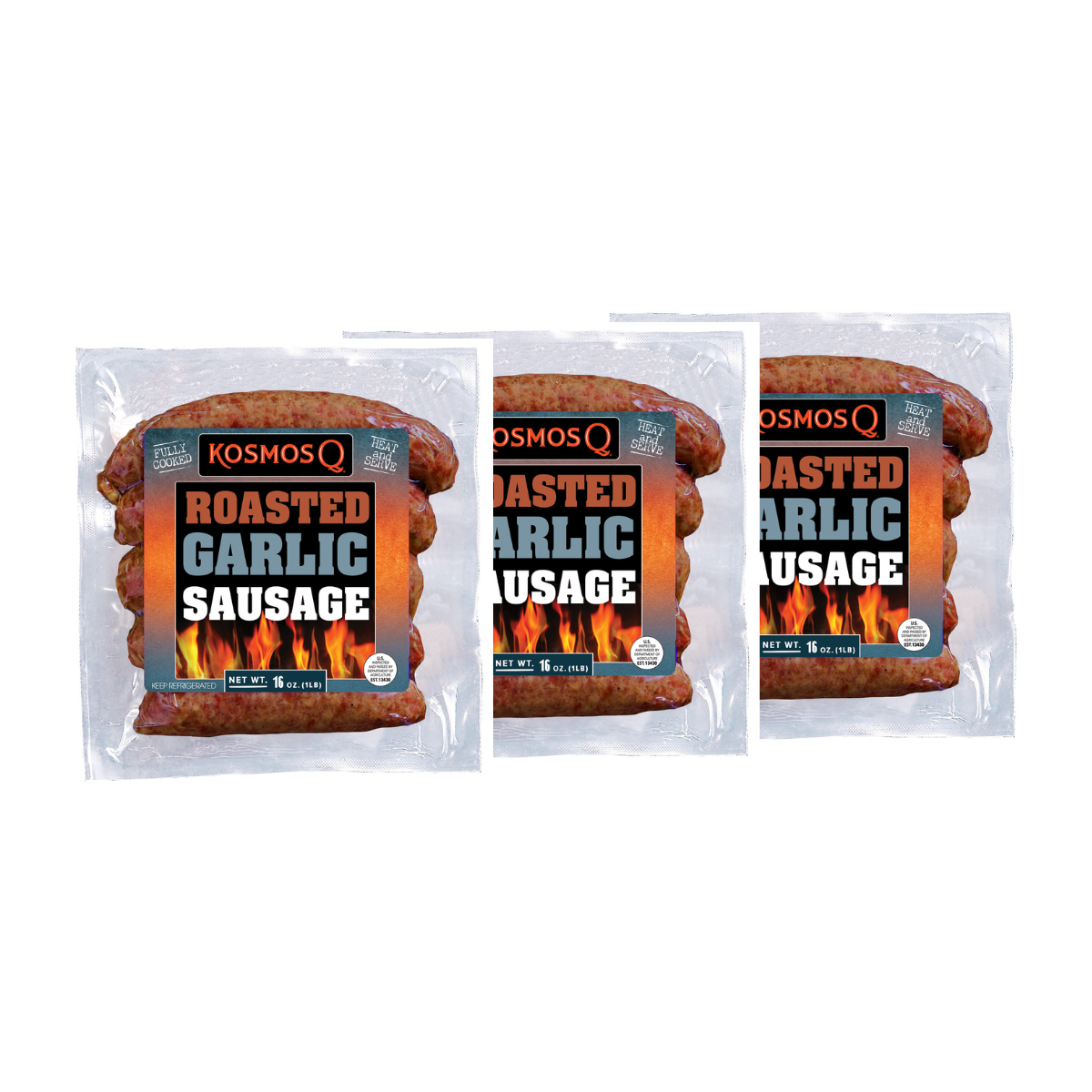 Mountain View Three Pack STOCK UP &amp; SAVE! Kosmos Q Roasted Garlic Sausage