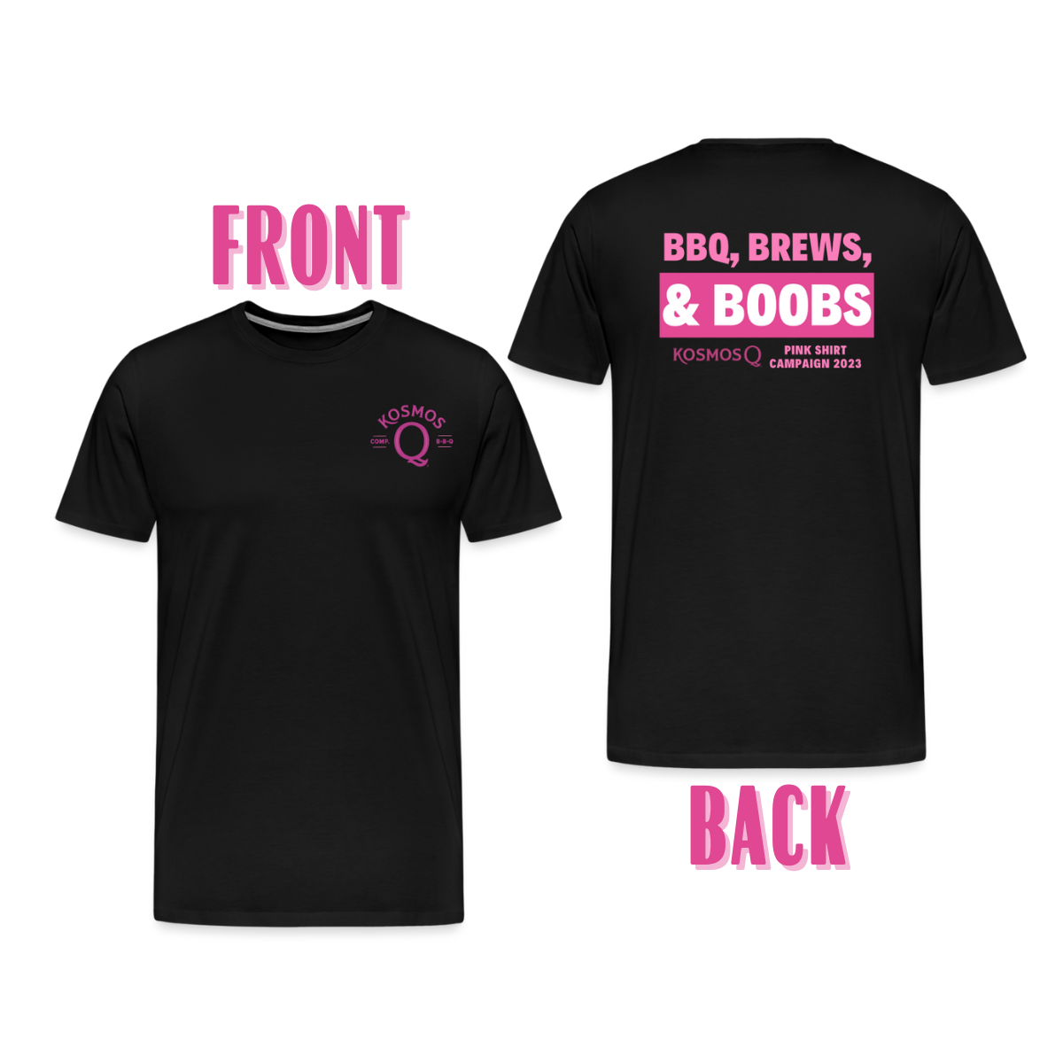SPOD Men's Premium T-Shirt | Spreadshirt 812 black / S BBQ, Brews, &amp; Boobs Unisex T-Shirt - Pink Shirt Campaign 2023
