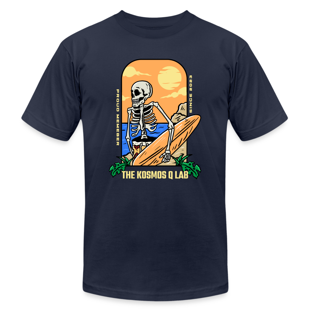 SPOD Unisex Jersey T-Shirt | Bella + Canvas 3001 navy / S The Kosmos Q Lab Surfing Skeleton T-Shirt | LIMITED EDITION SUMMER COLLECTION