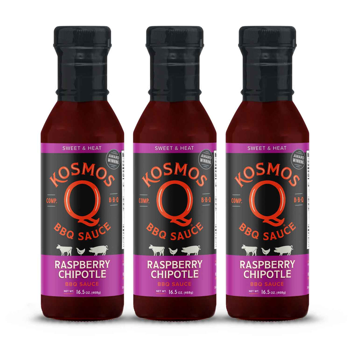 Kosmo&#39;s Q BBQ Sauce 3 Pack Raspberry Chipotle BBQ Sauce