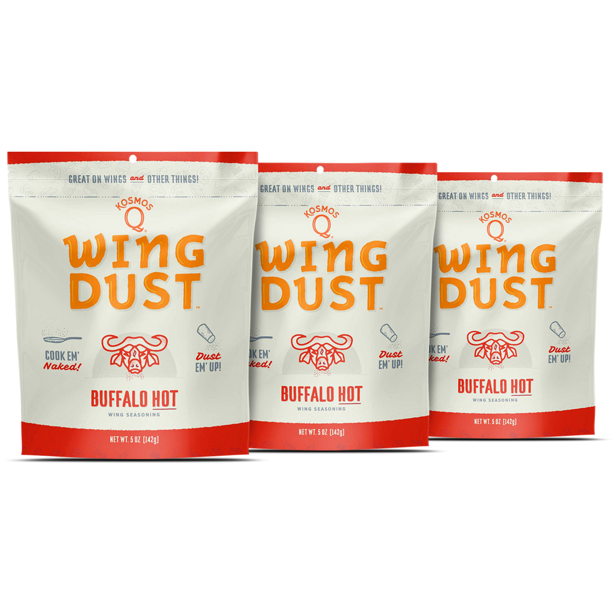 Kosmo&#39;s Q Wing Dust™ Three Bags Buffalo HOT Wing Seasoning